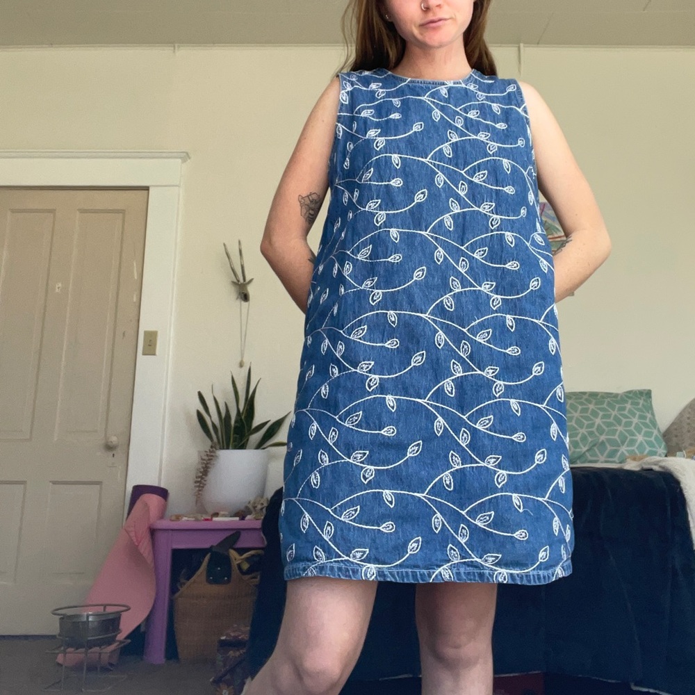 Denim Leaf Embroidered Jumper